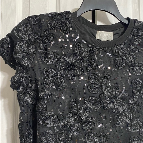 Cupio NWT black floral sequin top shirt blouse size LARGE - Picture 1 of 13